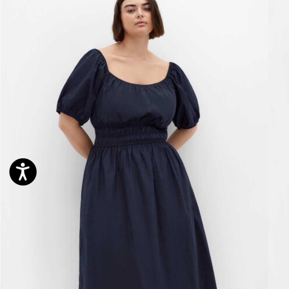 Elegant Navy Blue Puff Sleeve Dress